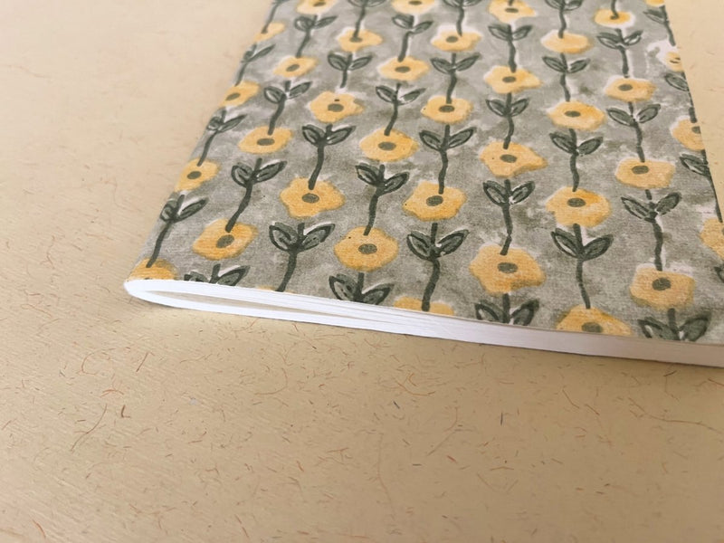 Buy Handmade yellow flower block print journal, Eco - friendly notebook, Sustainable, Upcycled cotton rag paper | Shop Verified Sustainable Stationery on Brown Living™