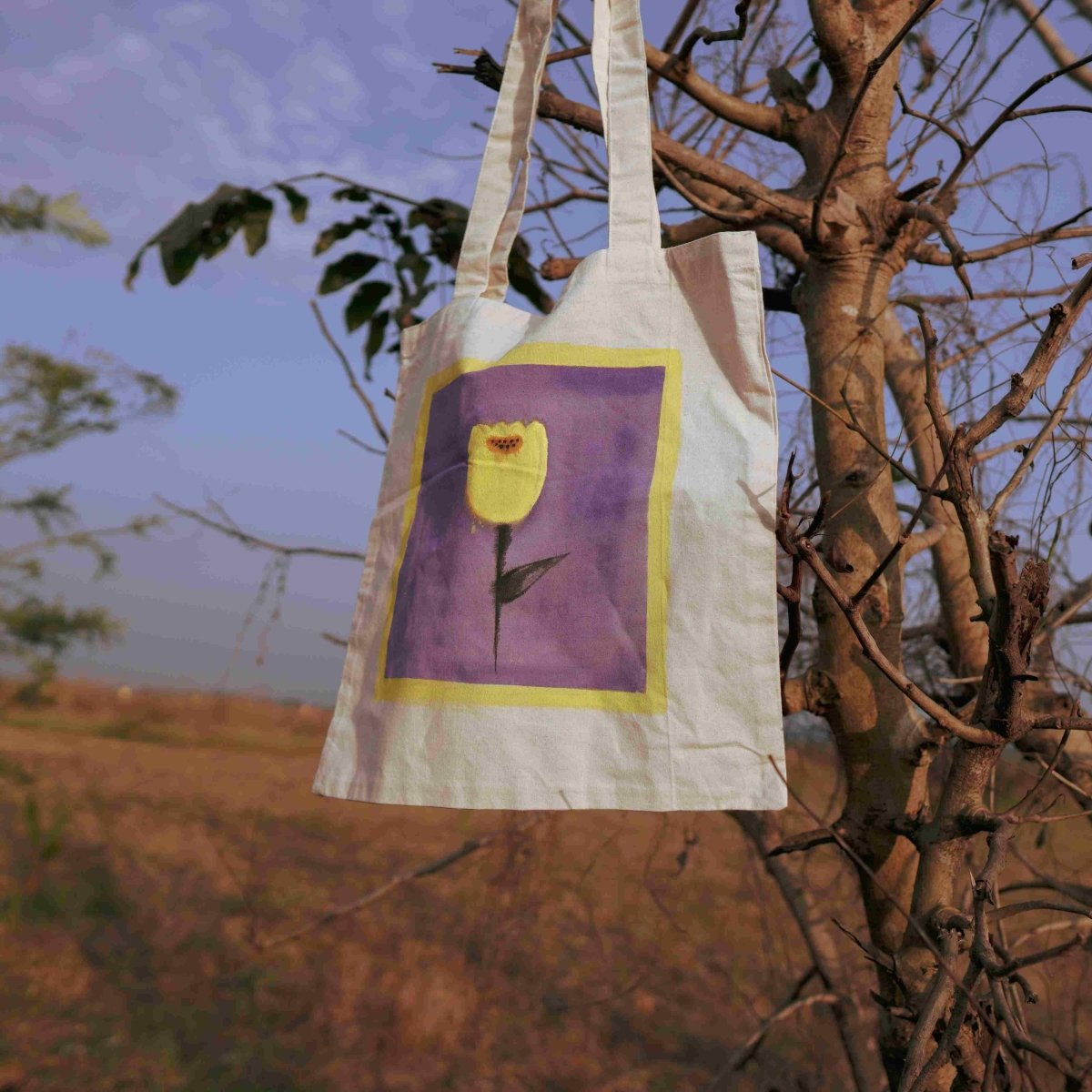 Handpainted Bell Flower Tote Bag | Verified Sustainable by Brown Living™