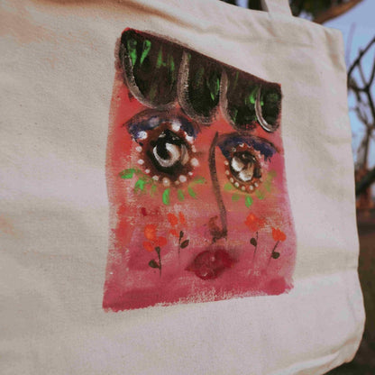 Handpainted Face Tote Bag | Verified Sustainable by Brown Living™