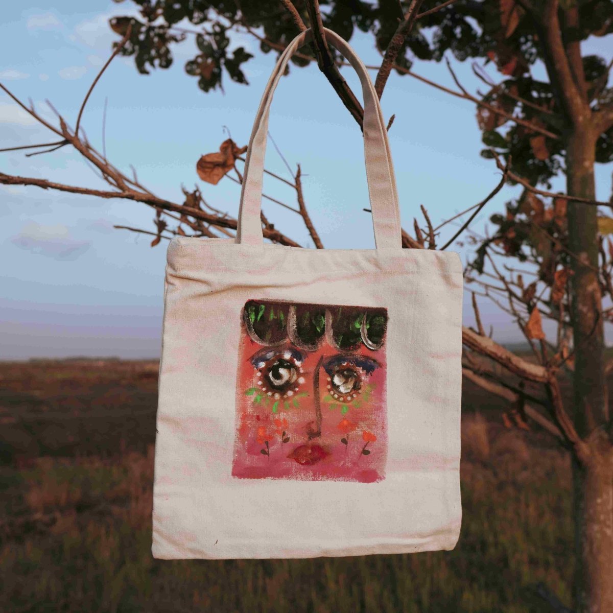 Handpainted Face Tote Bag | Verified Sustainable by Brown Living™