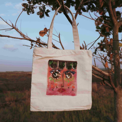 Handpainted Face Tote Bag | Verified Sustainable by Brown Living™