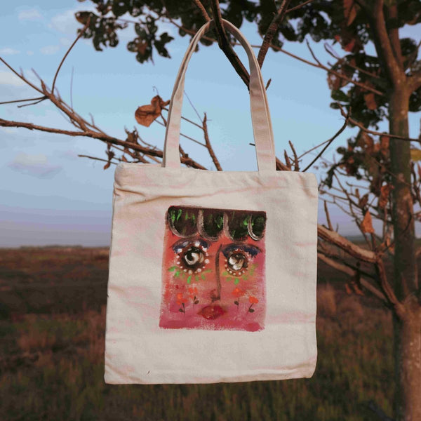 Buy Handpainted Face Tote Bag | Shop Verified Sustainable Tote Bag on Brown Living™