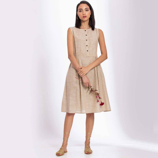 Buy Handwoven Cotton Linen Midi Dress | Shop Verified Sustainable Womens Dress on Brown Living™