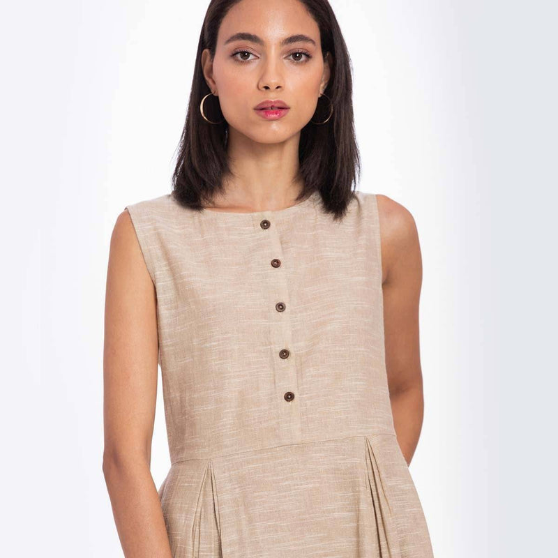 Handwoven Cotton Linen Midi Dress | Verified Sustainable by Brown Living™