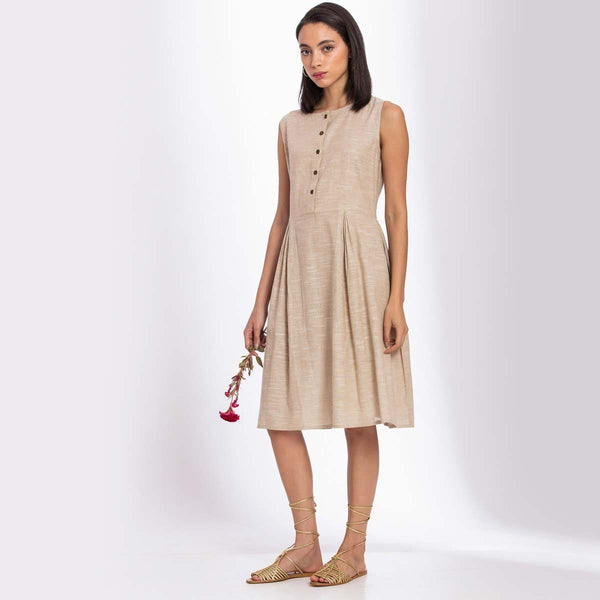Buy Handwoven Cotton Linen Midi Dress | Shop Verified Sustainable Womens Dress on Brown Living™