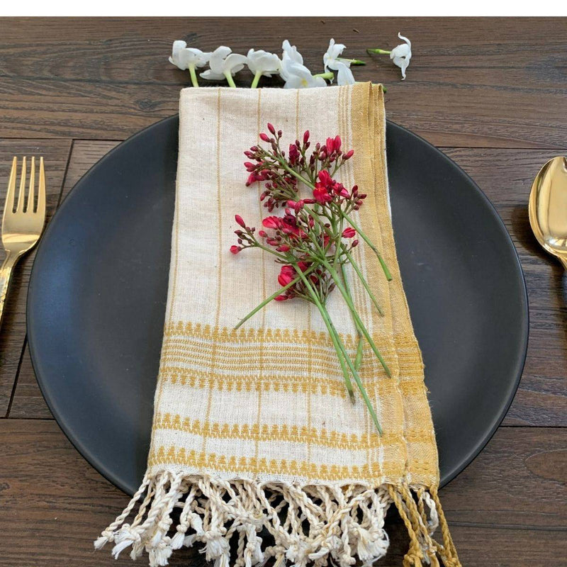 Buy Handwoven Organic Napkins |Ochre and White |20x20 inch | Shop Verified Sustainable Products on Brown Living