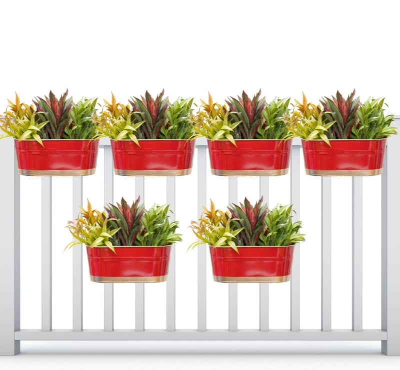 Buy Hanging Pots For Plants Balcony Railing (Red - Pack6) | Shop Verified Sustainable Pots & Planters on Brown Living™