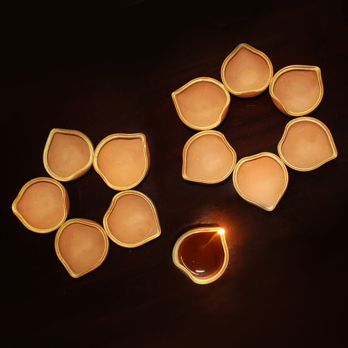 Heart Shape Diwali Diya - Set of 12 Diyas & Cotton Wicks | Verified Sustainable by Brown Living™