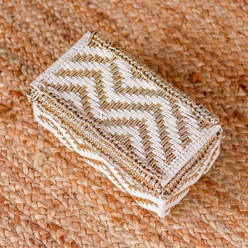 Buy Heera White & Gold Box | Shop Verified Sustainable Baskets & Boxes on Brown Living™
