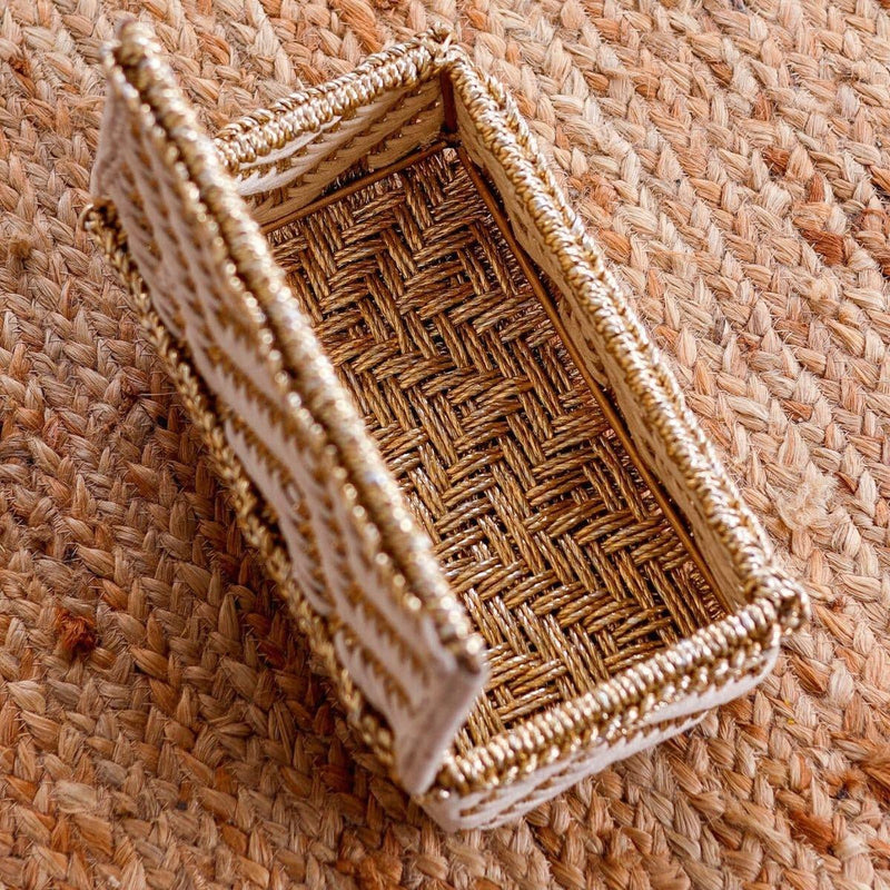 Buy Heera White & Gold Box | Shop Verified Sustainable Baskets & Boxes on Brown Living™