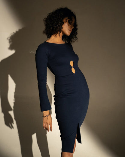 Helena Dress - Cotton Knit Cut Out Dress | Royal Blue | Verified Sustainable by Brown Living™