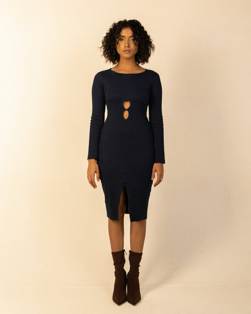 Buy Helena Dress - Cotton Knit Cut Out Dress | Royal Blue | Shop Verified Sustainable Products on Brown Living