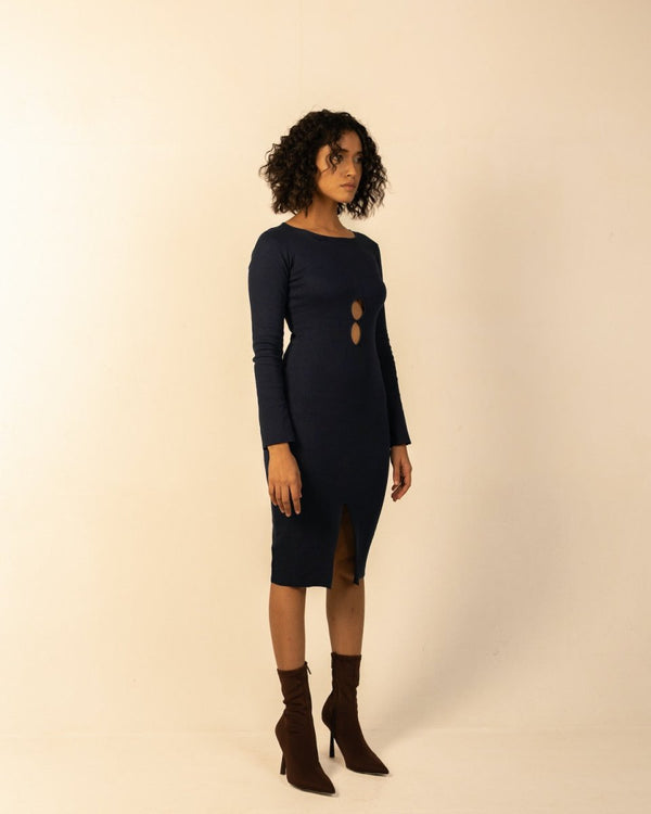 Buy Helena Dress - Cotton Knit Cut Out Dress | Royal Blue | Shop Verified Sustainable Womens Dress on Brown Living™