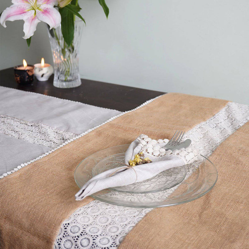 Buy Hemp and Jute Reversible Table Runner with Lace detailing | Shop Verified Sustainable Products on Brown Living
