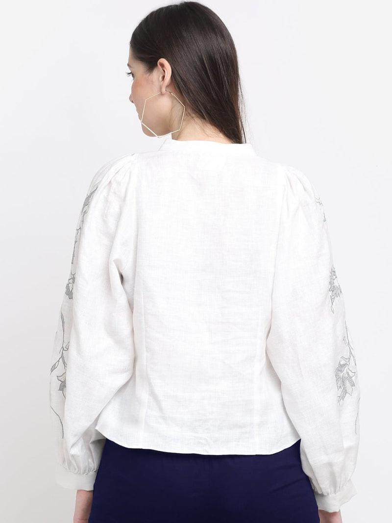 Buy Hemp Embroidered White Top | Shop Verified Sustainable Products on Brown Living