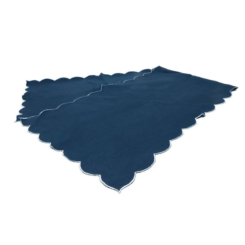 Buy Hemp Scallop edged Embroidered Table Runner | Navy Blue | Shop Verified Sustainable Products on Brown Living