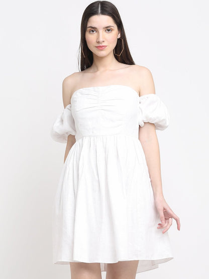 Hemp White Off Shoulder Mini Dress | Verified Sustainable by Brown Living™