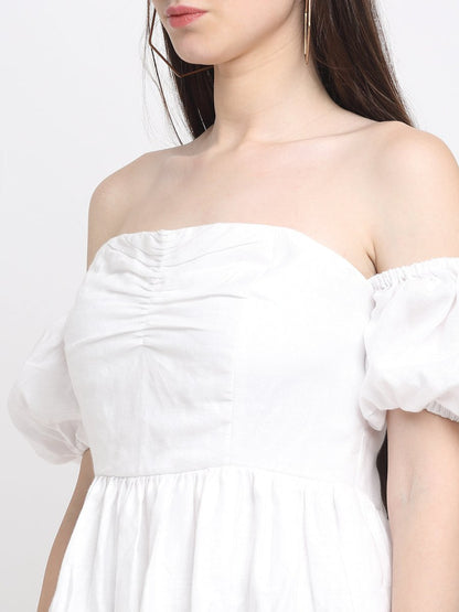 Hemp White Off Shoulder Mini Dress | Verified Sustainable by Brown Living™