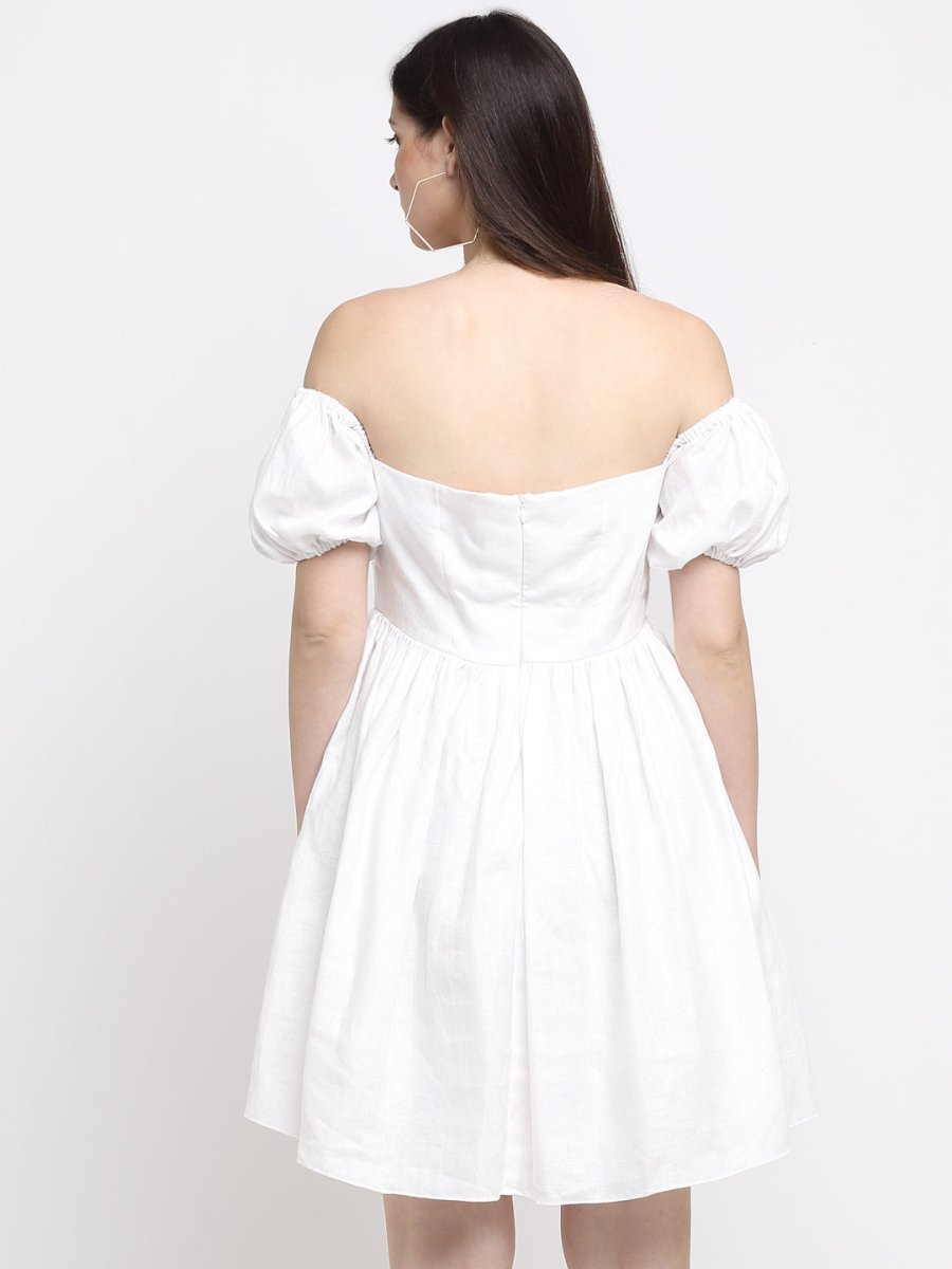 Hemp White Off Shoulder Mini Dress | Verified Sustainable by Brown Living™