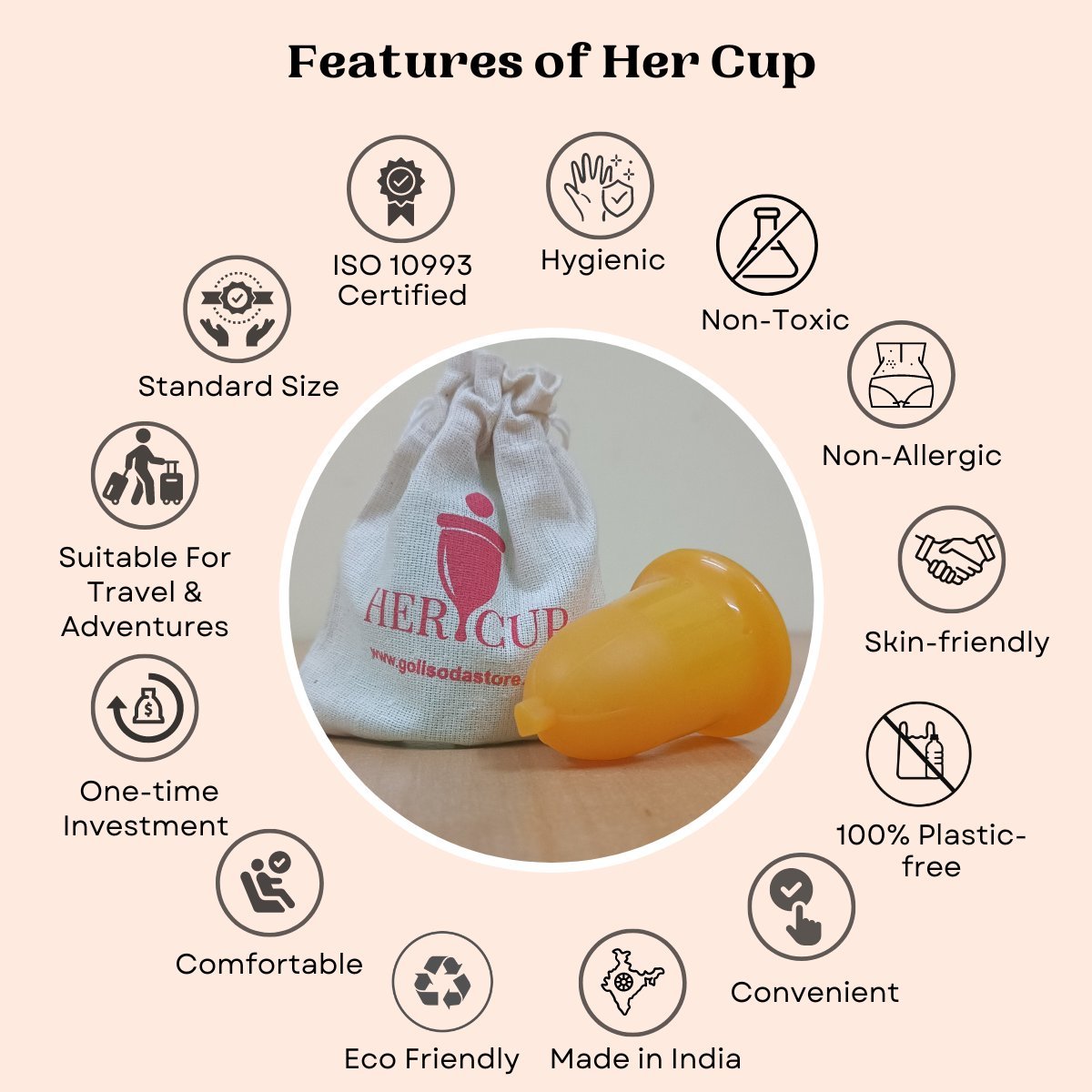 Her Cup Platinum - Menstrual Cup For Women, Regular Size - Yellow | Verified Sustainable by Brown Living™