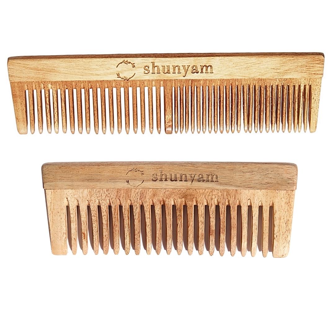 Herb oil infused Neem Comb Pack of 2 (Dual Teeth and Detangler Comb) | Verified Sustainable by Brown Living™