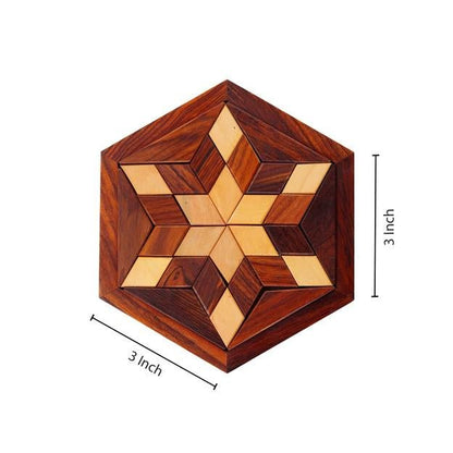 Handmade Hexagonal Wood Tangram Puzzle Game (6 - inch by 6 - inch) | Verified Sustainable by Brown Living™