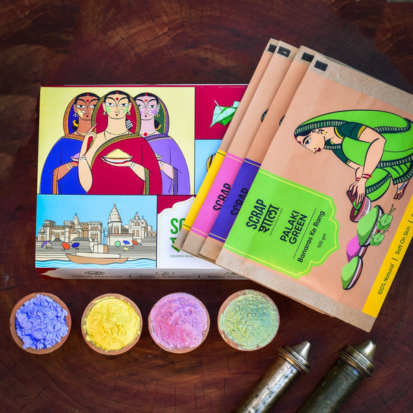 Holi Milan Box | Four Packs of Natural Gulaal | Safe for Kids | Handmade in Banaras | Verified Sustainable Religious Items on Brown Living™