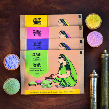 Holi Milan Box | Four Packs of Natural Gulaal | Safe for Kids | Handmade in Banaras | Verified Sustainable by Brown Living™