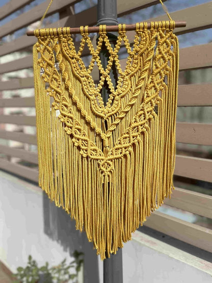Honey Comb Yellow Macrame Cotton Wall Art | Verified Sustainable by Brown Living™