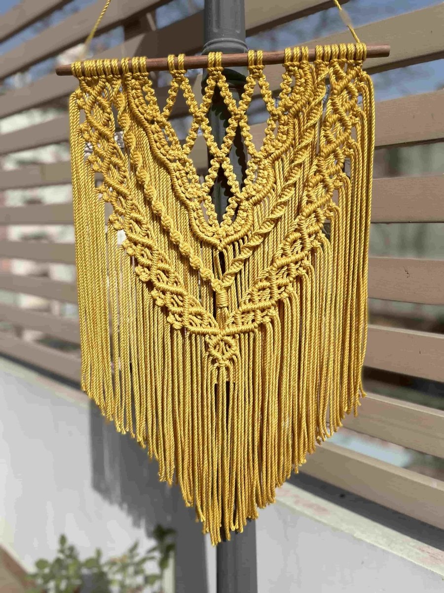 Honey Comb Yellow Macrame Cotton Wall Art | Verified Sustainable by Brown Living™