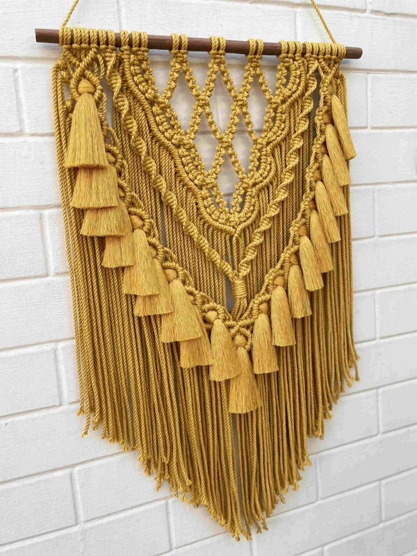 Buy Honey Comb Yellow Macrame Cotton Wall Art with Tassels | Shop Verified Sustainable Wall Decor on Brown Living™