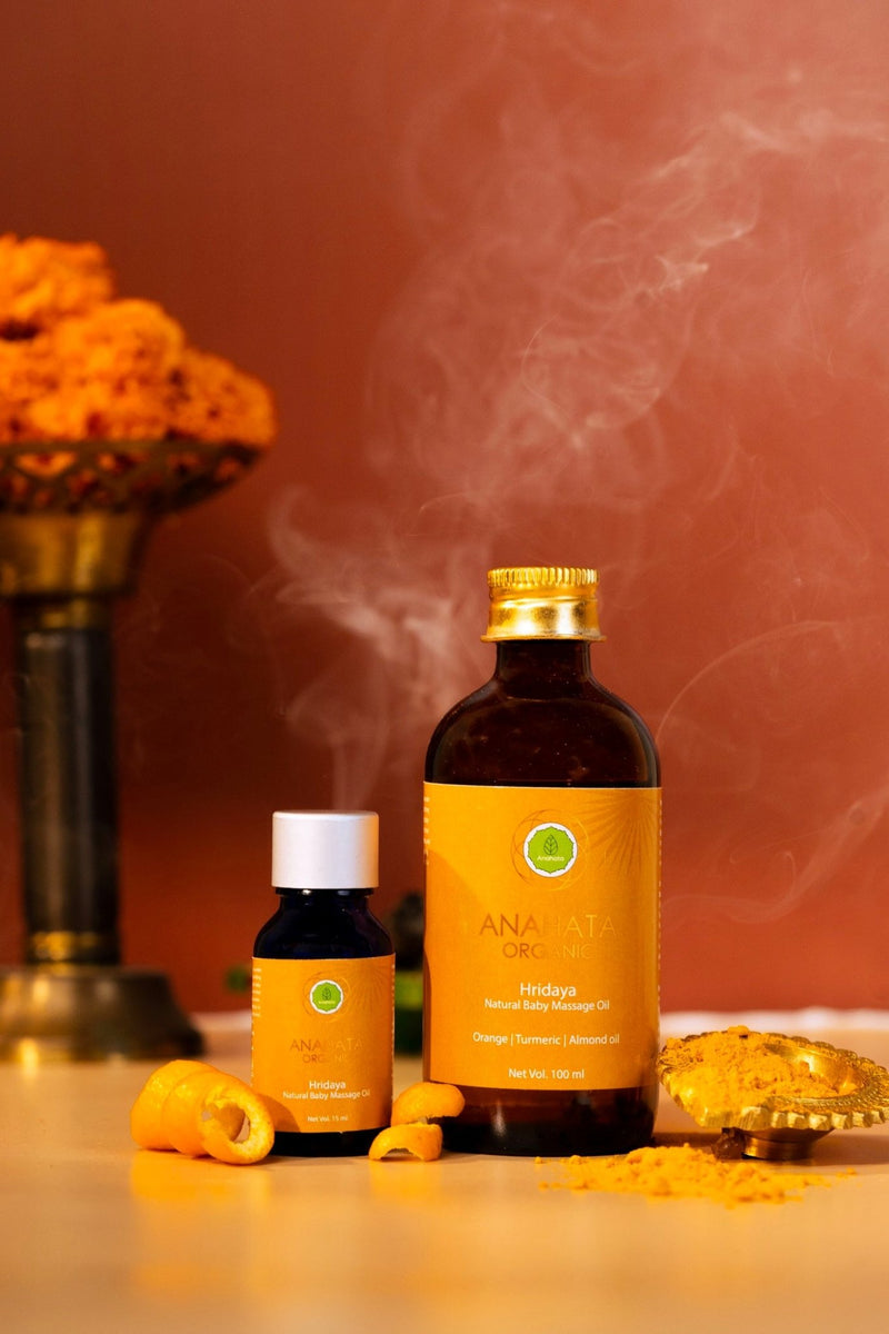 Hridaya Natural Baby Orange Turmeric Almond Massage Oil | Verified Sustainable Massager on Brown Living™