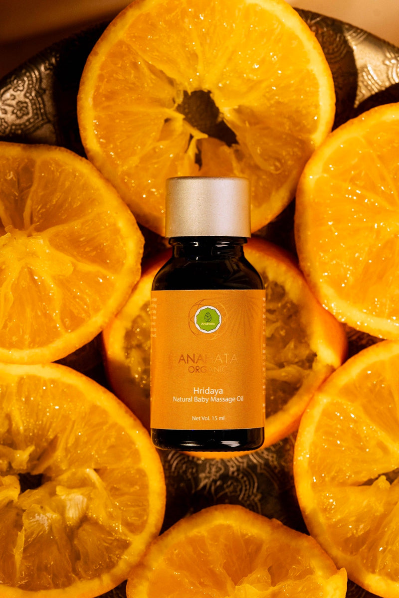 Hridaya Natural Baby Orange Turmeric Almond Massage Oil | Verified Sustainable Massager on Brown Living™