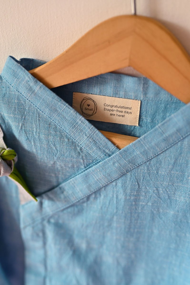Buy Hug' Unisex Full Sleeve Tie Up Shirt In Slub Blue | Shop Verified Sustainable Products on Brown Living