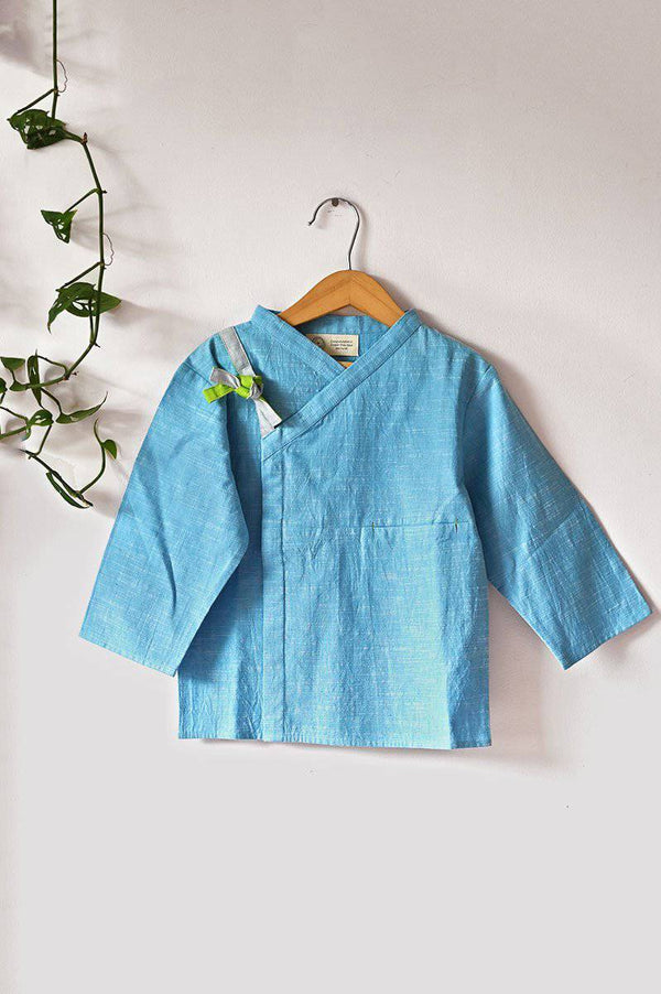 Buy Hug' Unisex Full Sleeve Tie Up Shirt In Slub Blue | Shop Verified Sustainable Kids Tops on Brown Living™