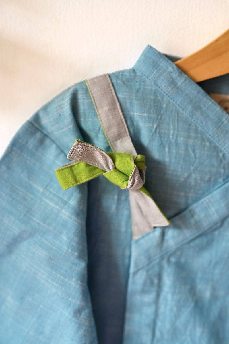 Buy Hug' Unisex Full Sleeve Tie Up Shirt In Slub Blue | Shop Verified Sustainable Products on Brown Living