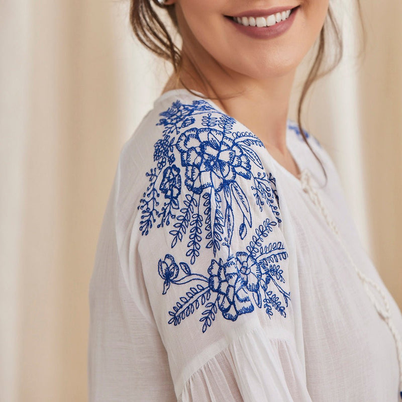Buy Hyacinth - Organic Cotton Peasant Top with Embroidery - White | Shop Verified Sustainable Womens Top on Brown Living™