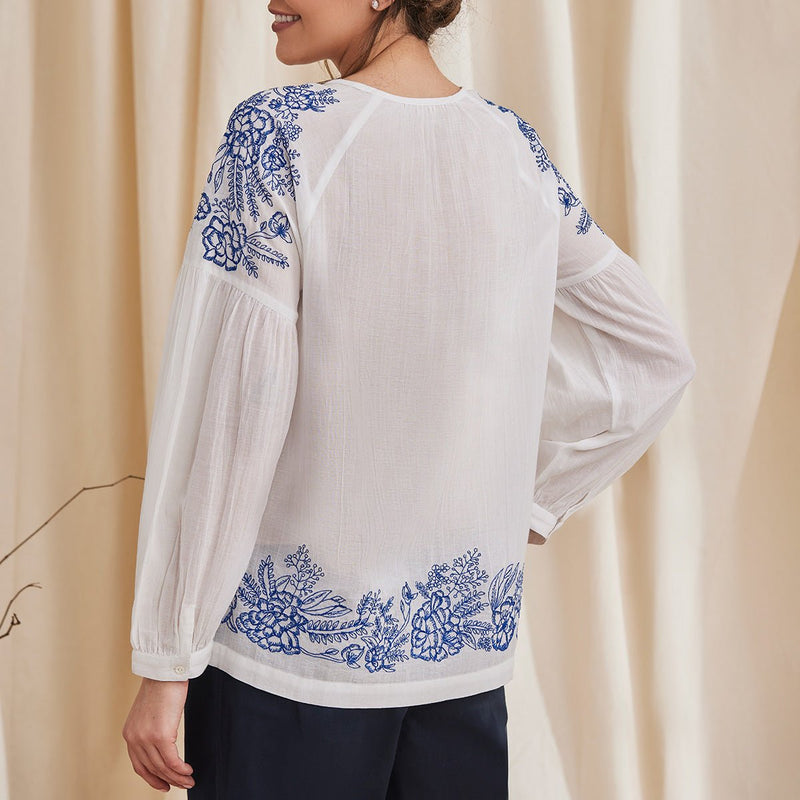Buy Hyacinth - Organic Cotton Peasant Top with Embroidery - White | Shop Verified Sustainable Womens Top on Brown Living™