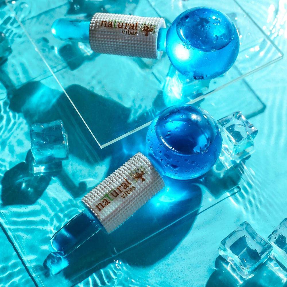 Ice Globes Facial Tool with FREE Gold Beauty Elixir Oil & Vitamin C Serum – Face Oil by Natural Vibes available on Brown Living™. . SKU: 063 - 11075 - NV_ice_globes_oil_serum. Img 1.