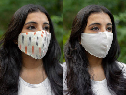 Ikkat & Beige - Triple Layered & Reversible 100% Cotton Face Masks - Naina | Verified Sustainable by Brown Living™