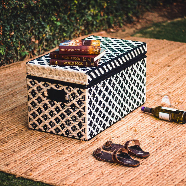 Buy Ikkat Black & White Cotton Trunk | Shop Verified Sustainable Baskets & Boxes on Brown Living™