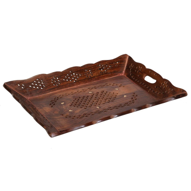 Buy Indian Rosewood Sheesham Designer Handcrafted Serving Tray Std I 12.5x8.5in | Shop Verified Sustainable Serving Set on Brown Living™