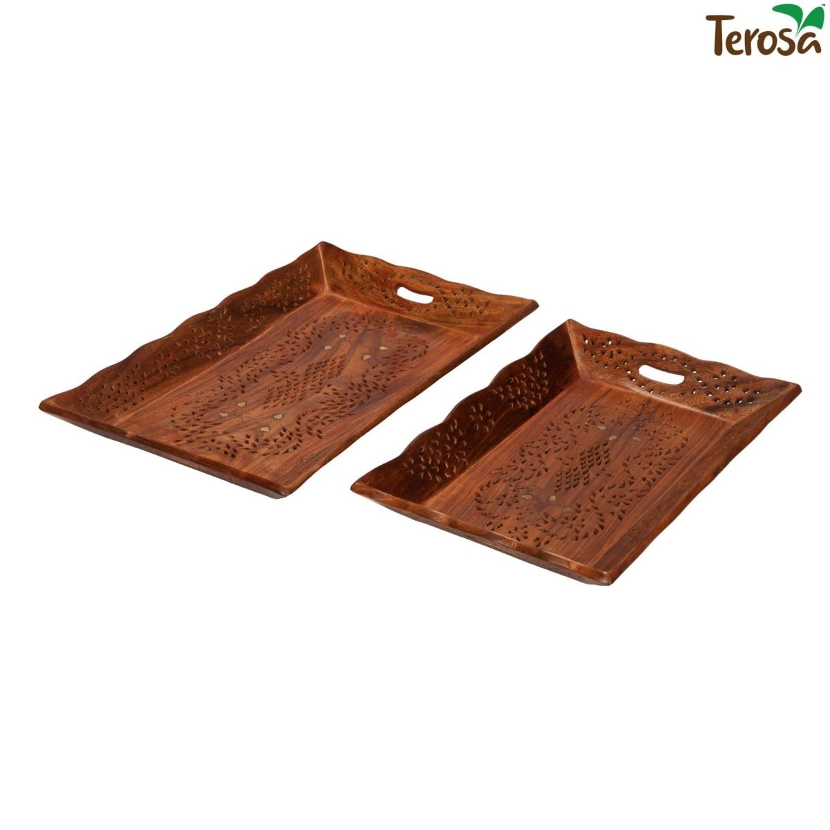 Indian Rosewood Sheesham Designer Handcrafted Serving Tray Std I 12.5x8.5in | Verified Sustainable by Brown Living™