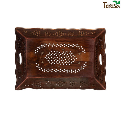 Indian Rosewood Sheesham Designer Handcrafted Serving Tray Std I 12.5x8.5in | Verified Sustainable by Brown Living™