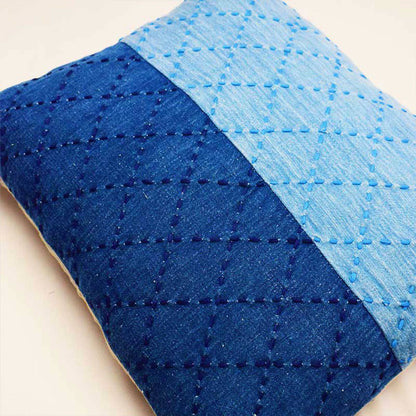 Indigo Embroidered Denim Cushion Cover – Covers & Inserts by Sonica Sarna available on Brown Living™. 12x16 . SKU: 274 - 14198 - SSD - 207. Img 3.