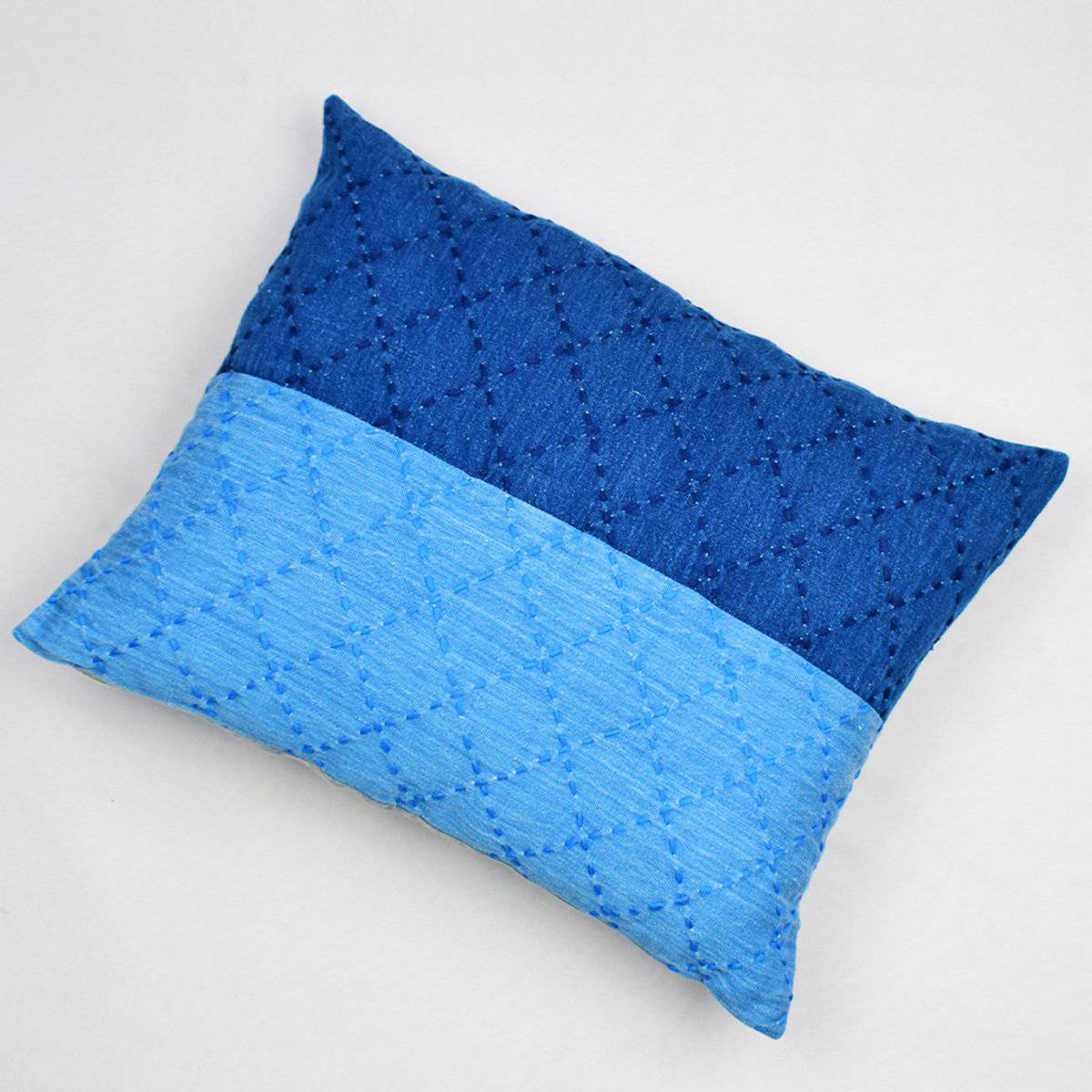 Indigo Embroidered Denim Cushion Cover – Covers & Inserts by Sonica Sarna available on Brown Living™. 12x16 . SKU: 274 - 14198 - SSD - 207. Img 1.