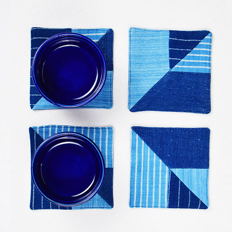 Buy Indigo Geometry Coasters | Shop Verified Sustainable Table Linens on Brown Living™