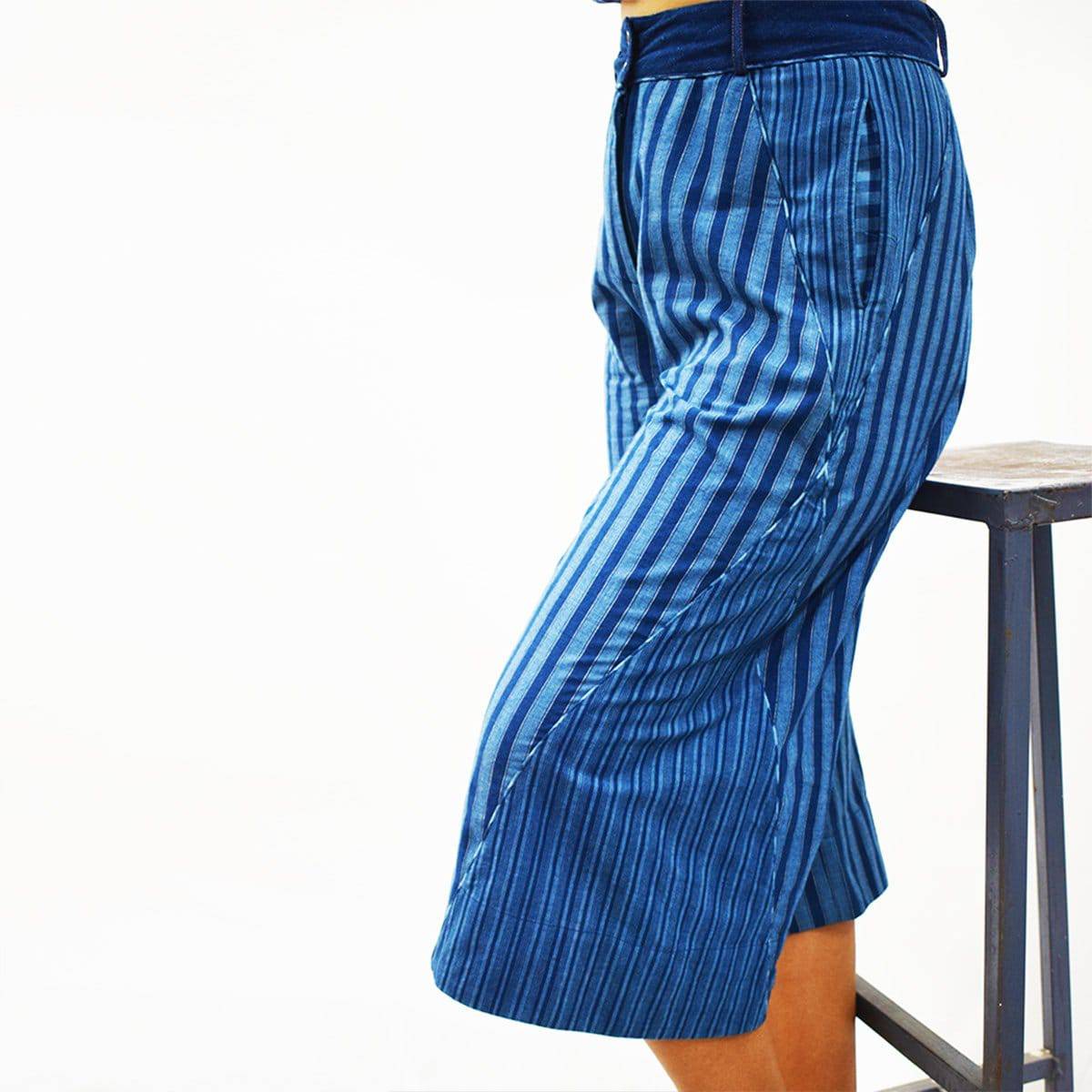 Indigo Handloom Culottes – Womens Pants by Sonica Sarna available on Brown Living™. XS . SKU: 274 - 14238 - SSD - 149. Img 1.