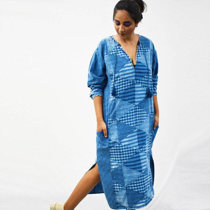 Buy Indigo Handloom Loose Dress | Shop Verified Sustainable Womens Dress on Brown Living™