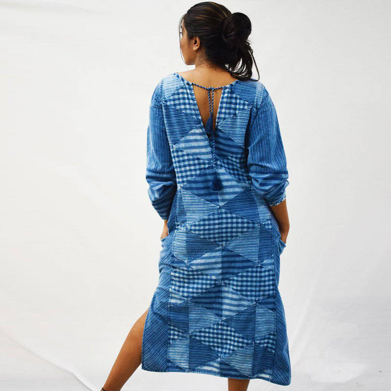 Buy Indigo Handloom Loose Dress | Shop Verified Sustainable Womens Dress on Brown Living™